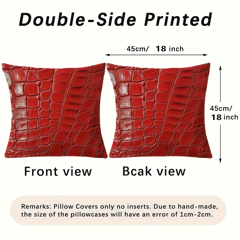 Square Pillow Cover with Crocodile Leather Print Polyester Double-Sided Washable Durable Woven Fabric
