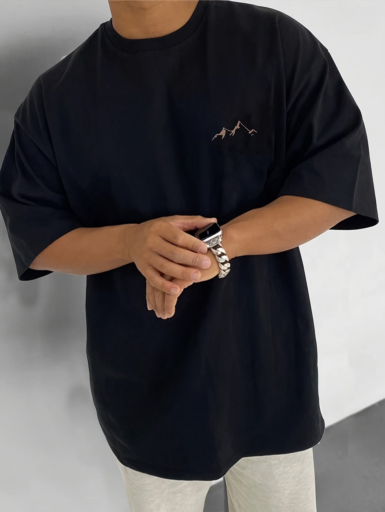 Мужская футболка с коротким рукавом и горным принтом для активного отдыха и досуга, увеличенного размера