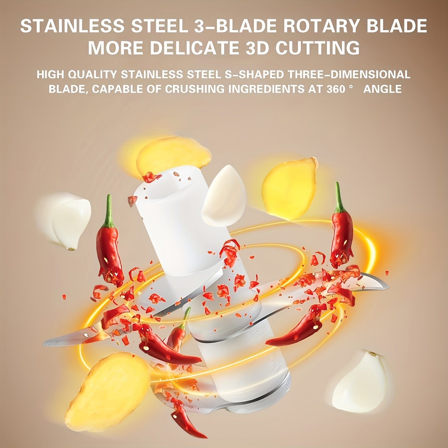 Электрическая мельница для овощей и фруктов, перезаряжаемая через USB, емкость 8,45 унций, 3-лезвия, для орехов, чеснока, трав, белая