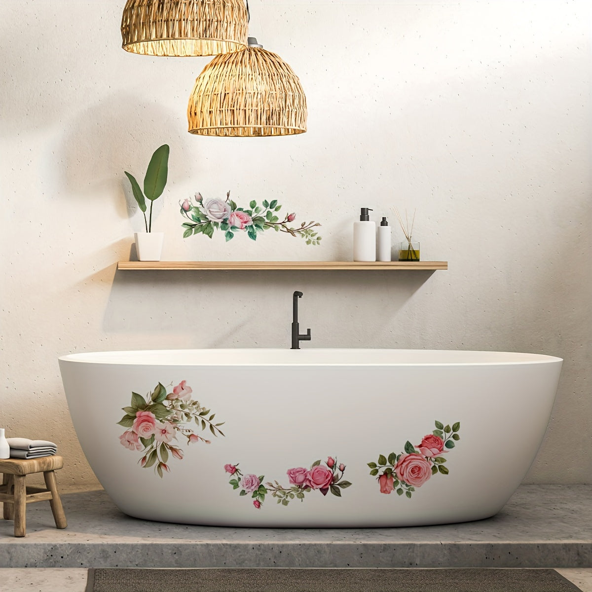 Vibrant Rose Pattern Bathroom Decal for Sinks Bathtubs and Toilets