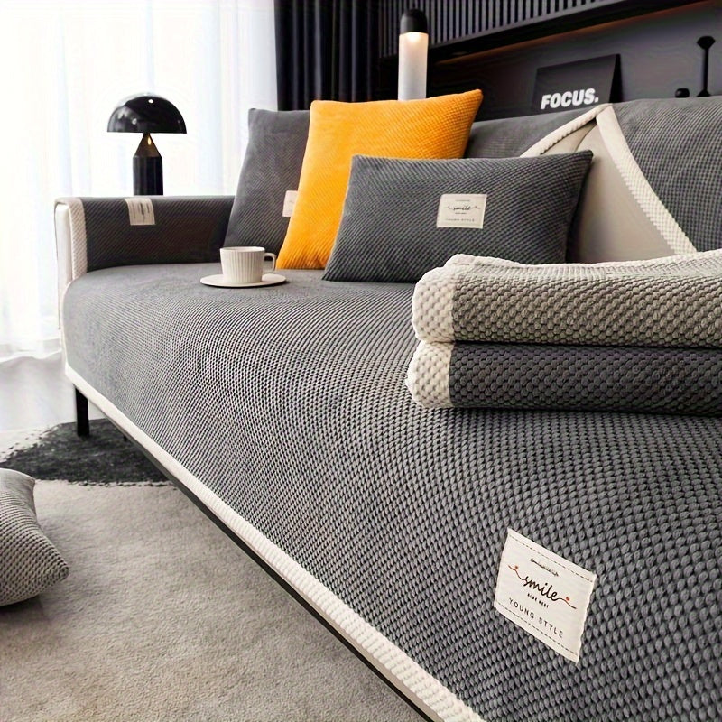 Hozirgi zamonaviy plush divan qopqog'i, barcha fasllar uchun korduroy chekkali