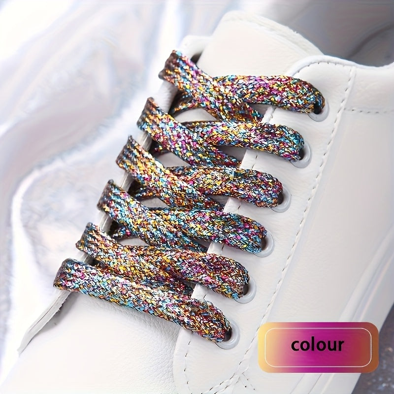 Unisex Pearlescent Colorful Shoelaces 120Cm Glitter Silk White Black