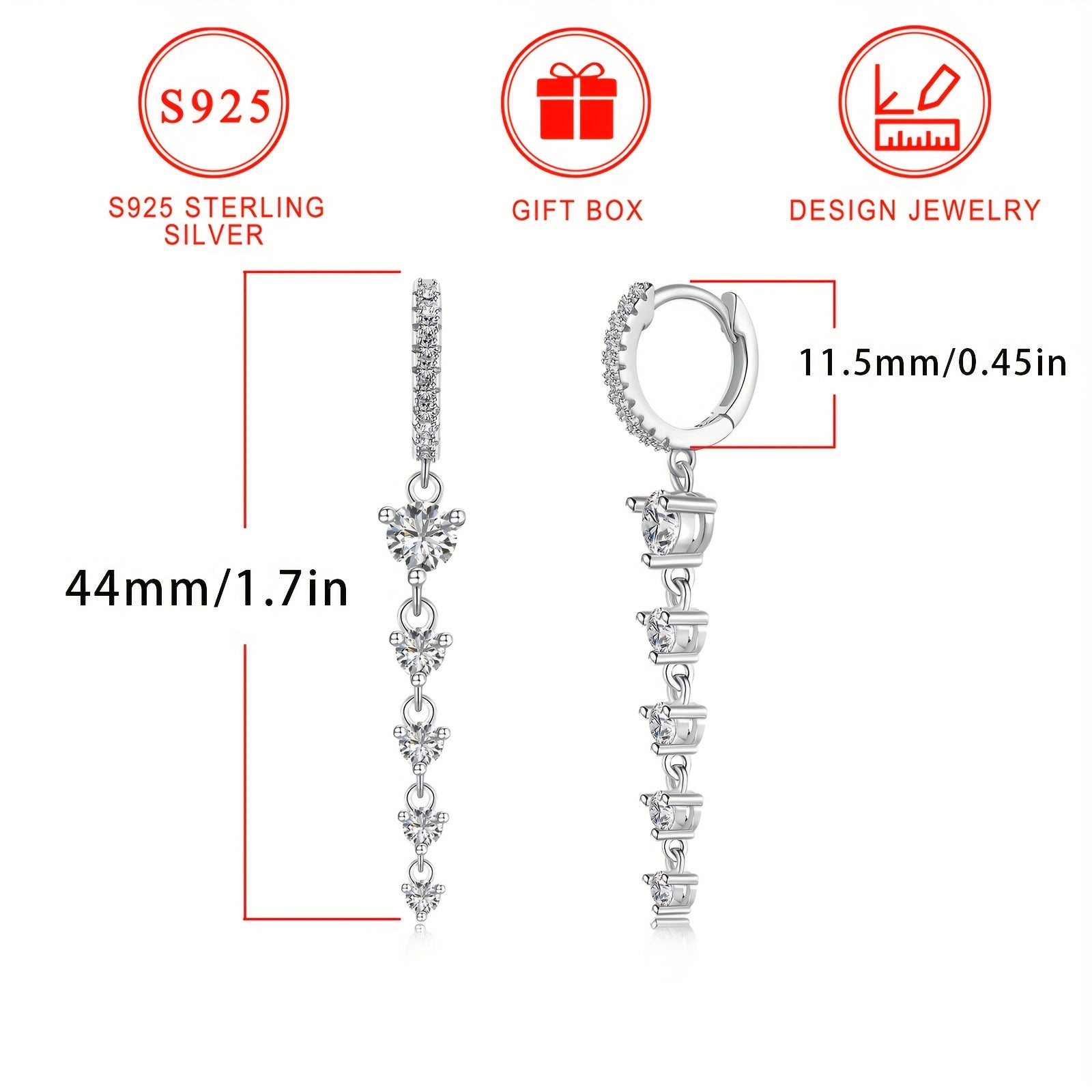 Sterling Silver Tassel Earrings with Zirconia Dangles Hypoallergenic Jewelry for Women