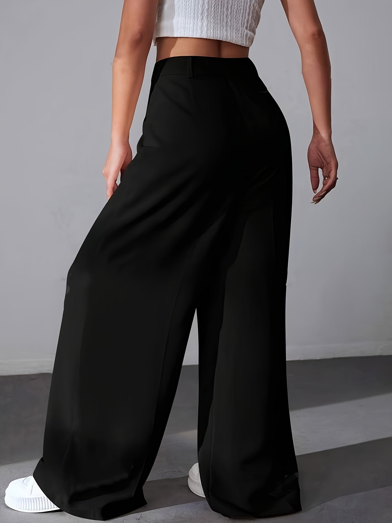 Women's High-Waisted Wide Leg Pants Solid Color Office Wear Polyester Elegant