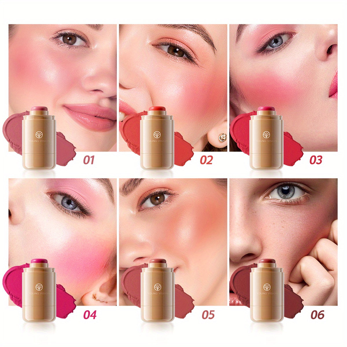 Women Cream Blush Stick Multi-Functional Natural Long-Lasting 6 Colors