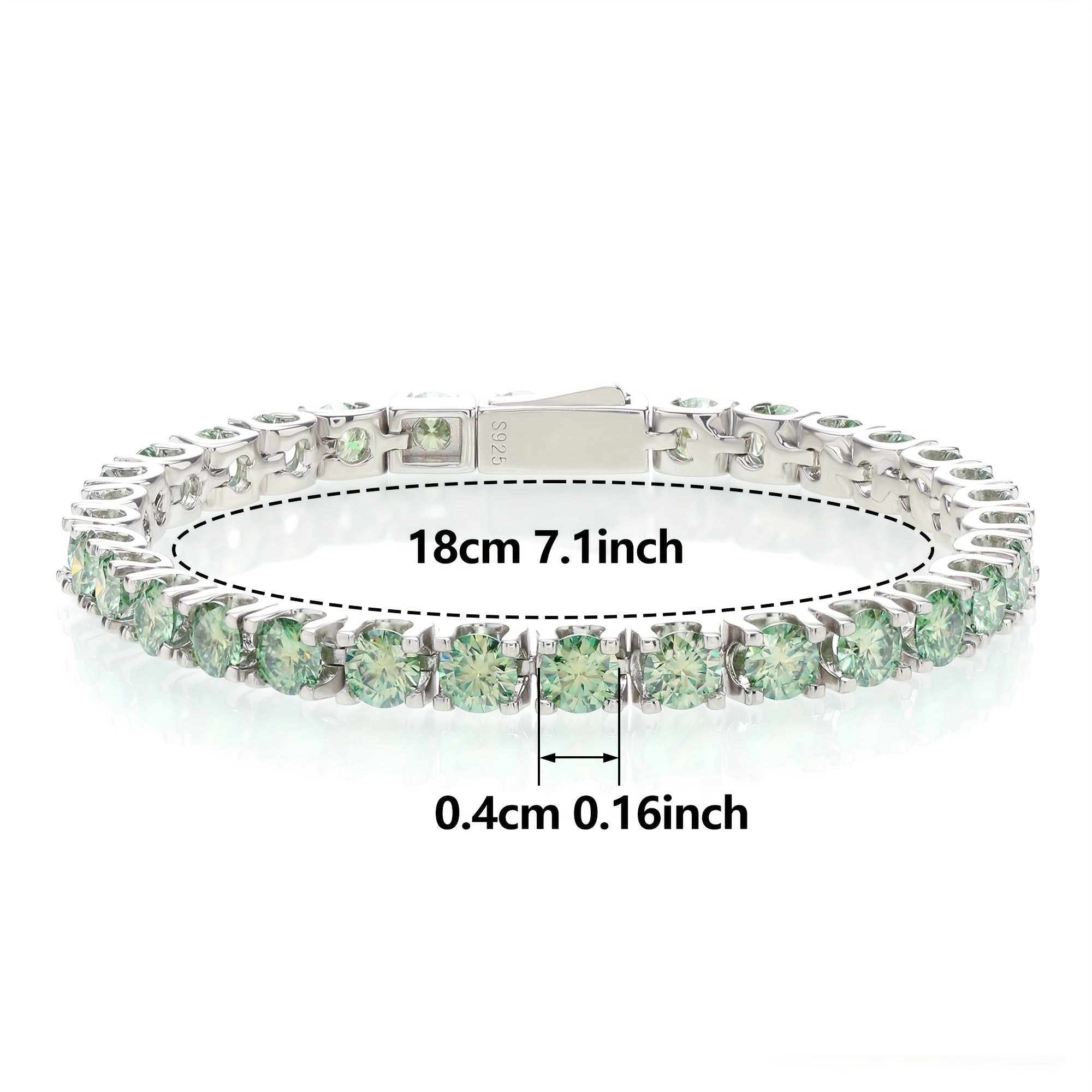 Sterling Silver Tennis Bracelet with Green Moissanite Stones and Gold Plating for Women