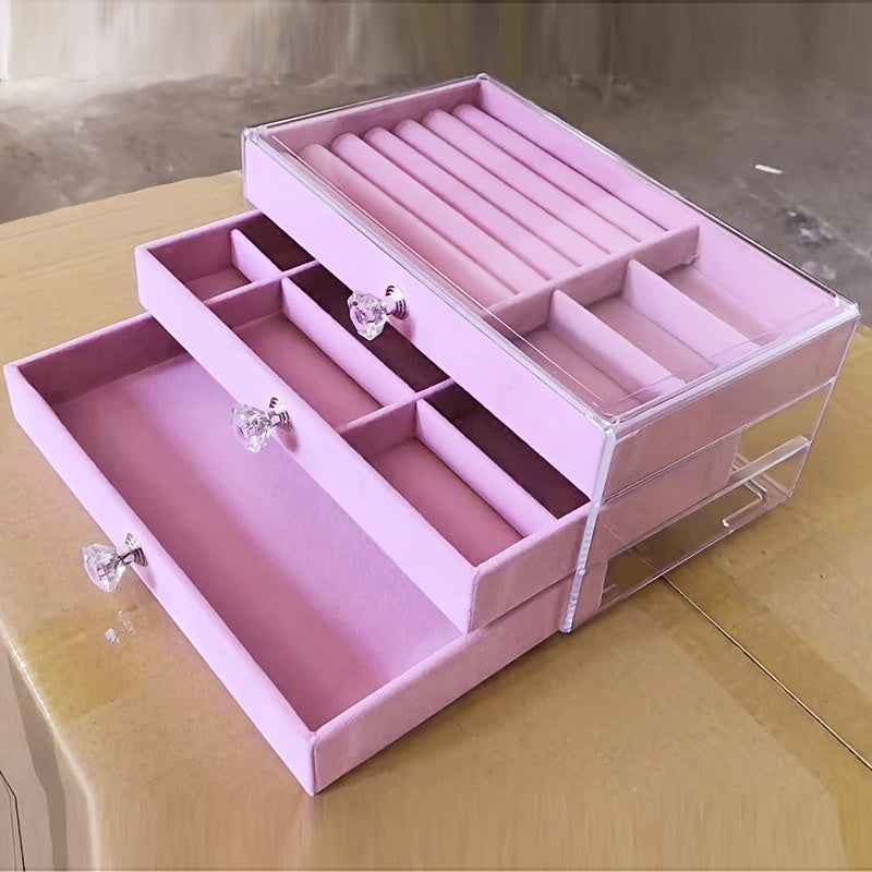 Acrylic Jewelry Organizer with Velvet Drawers for Rings Necklaces and Earrings