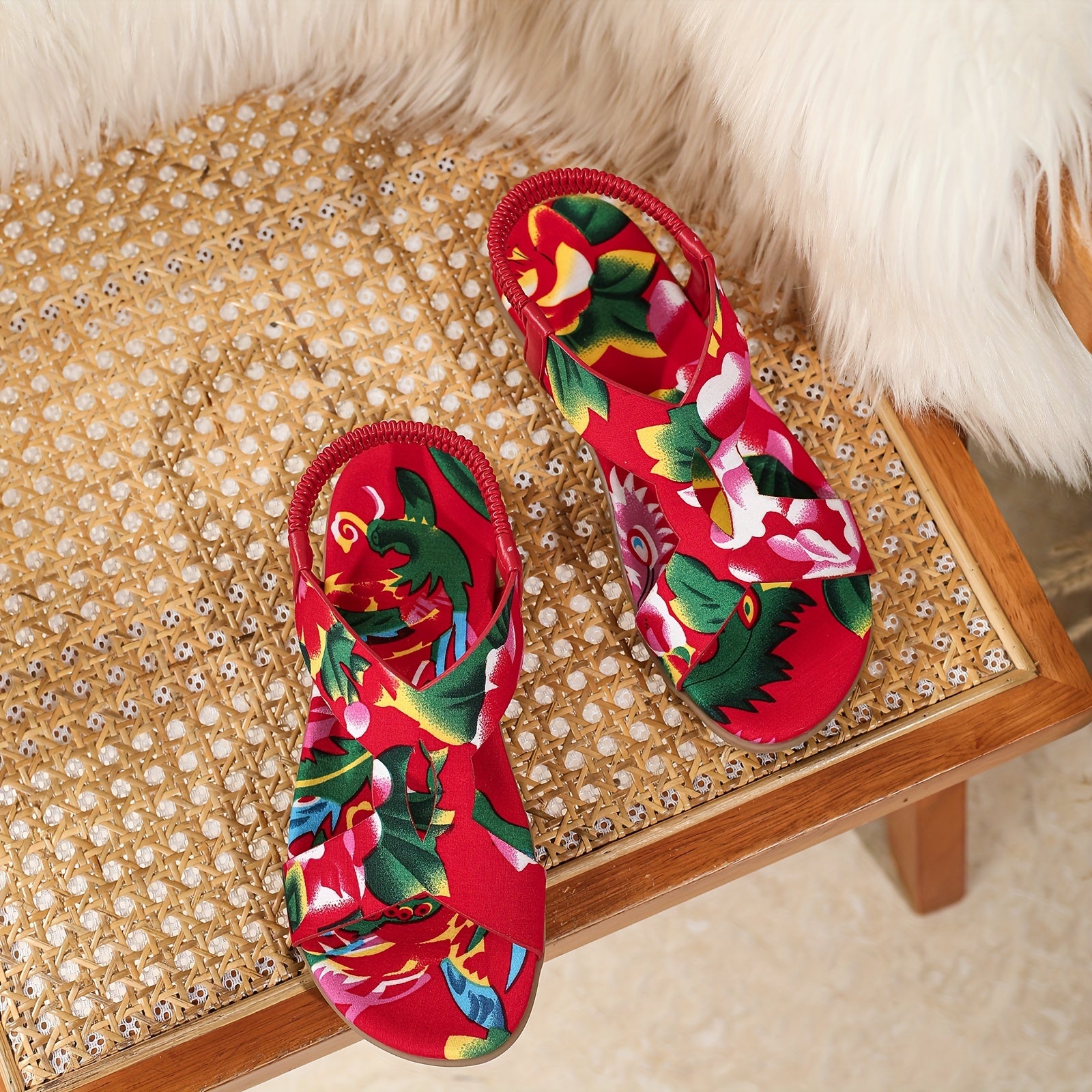 Women's Floral Open-Toe Flat Sandals Slip-On Comfortable Vacation Footwear