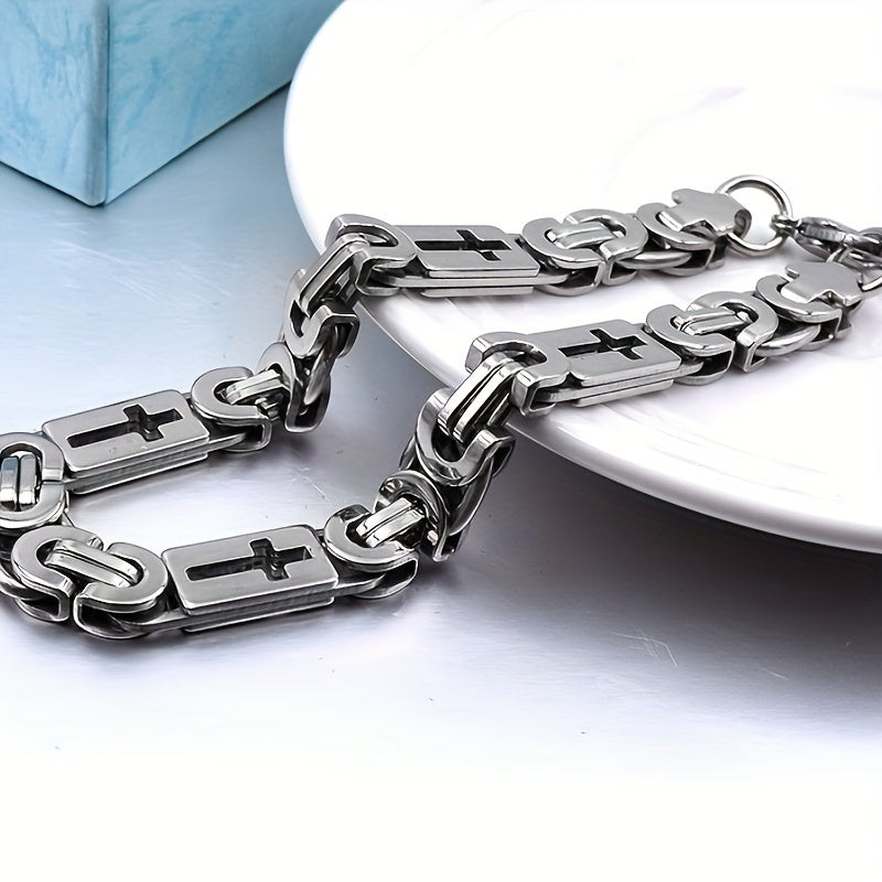 Men's Stainless Steel Necklace and Bracelet Set Golden Tone Hollow-Out Design 55.88cm/22.1in