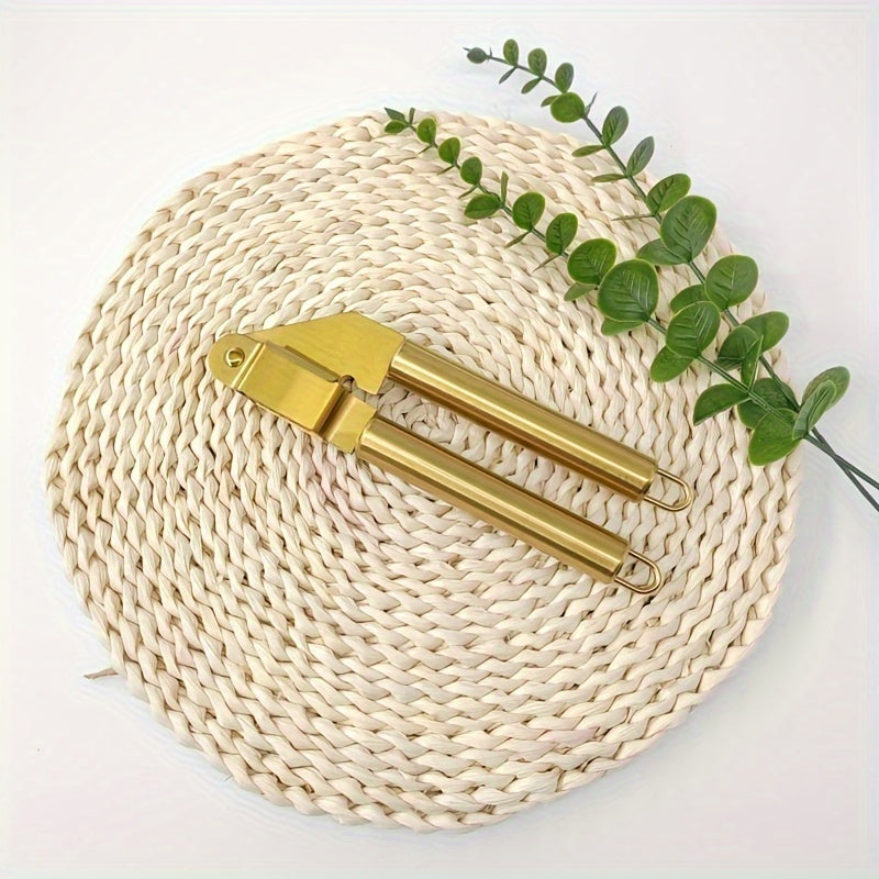 Qora va oltin rangli zanglamaydigan po'latdan yasalgan sarimsoq bosish mashinasi 19.5cm Qo'lda oshxona sharbati chiqaruvchi, oson tozalash