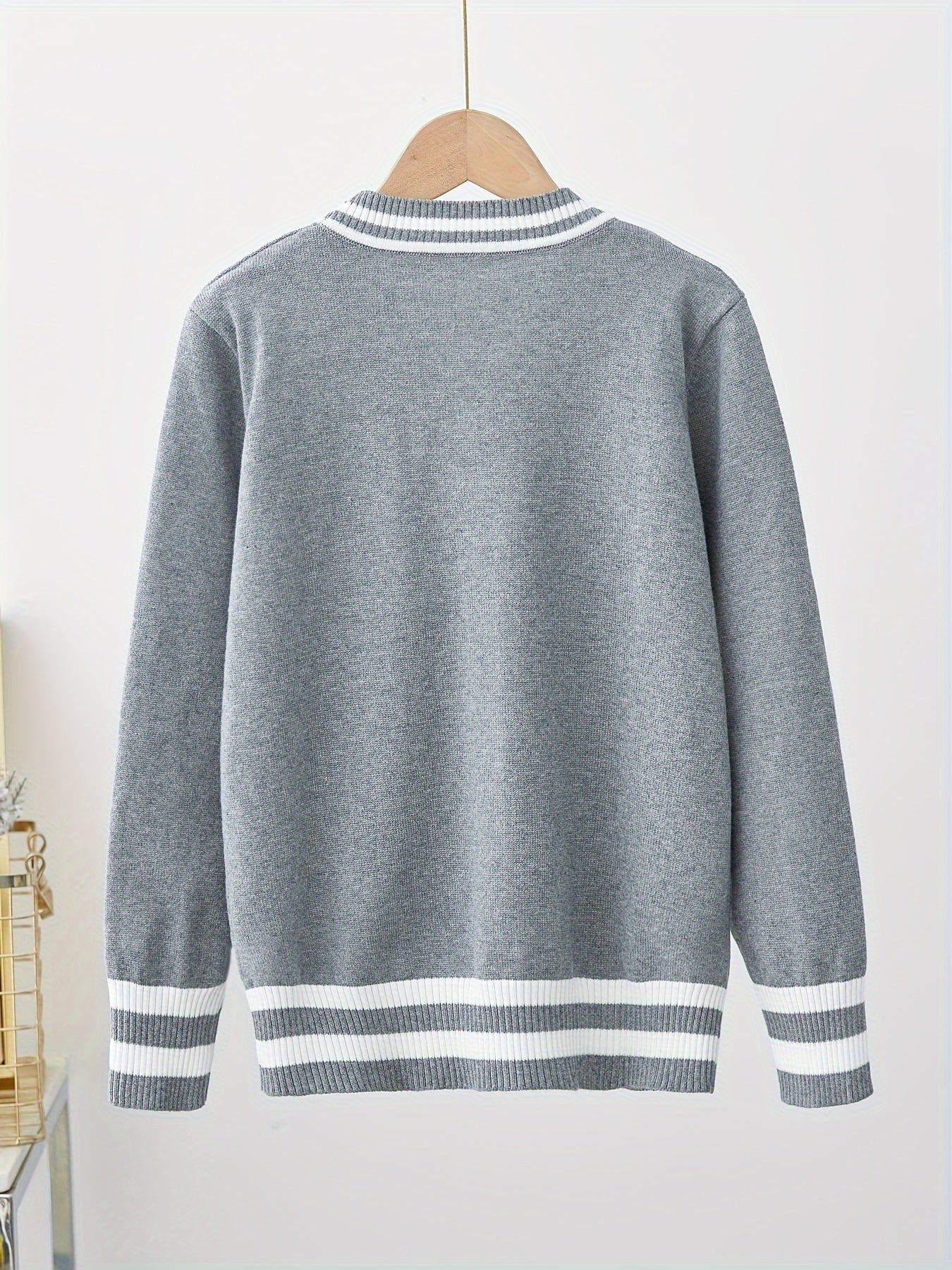 Детский вязаный кардиган с черно-белой полоской из хлопка с V-образным вырезом для мальчиков и девочек весна-осень