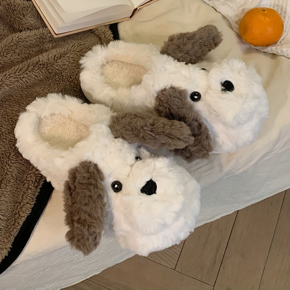 Winter Plush Slip-On Dog Slippers for Women and Men Cozy Faux Fur Lining