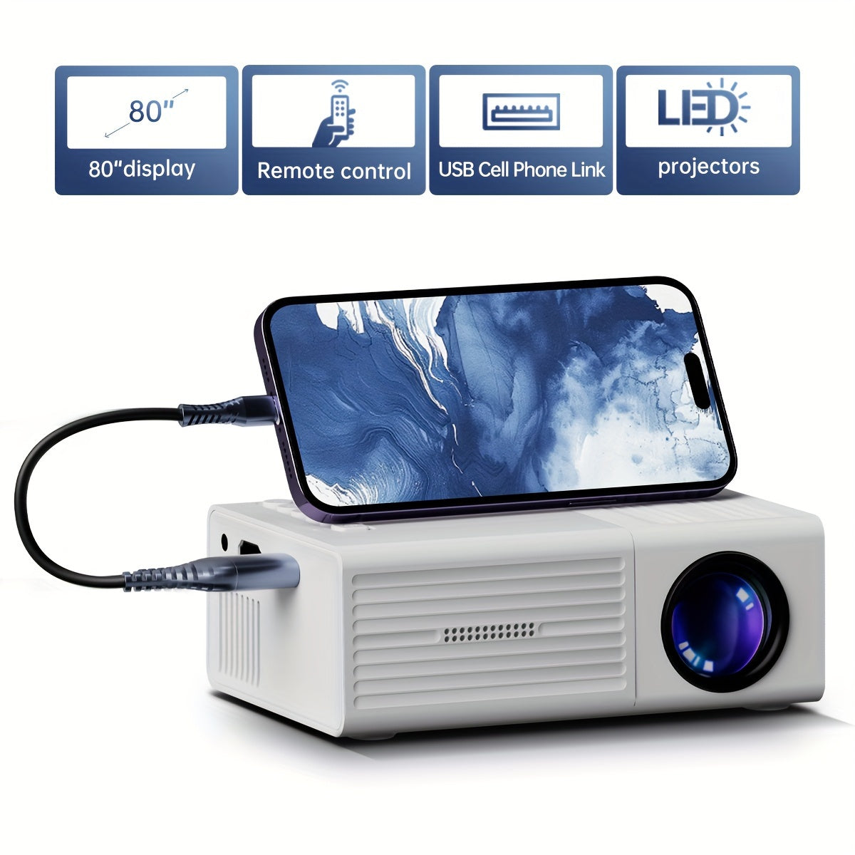 Mini Portable Projector 3000 Lumens for Indoor Outdoor Home Theater with USB HDMI Remote
