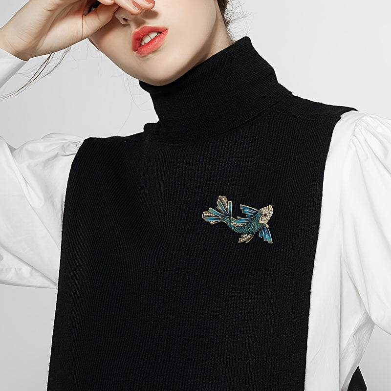 Unisex Vintage Diamond Carp Brooch Heavy Alloy Pin Accessory