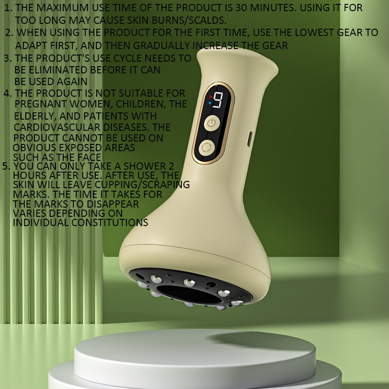 Electric Cupping Machine with USB Rechargeable 9 Suction and Heat Settings Portable Deep Tissue Massage Device for Home Use