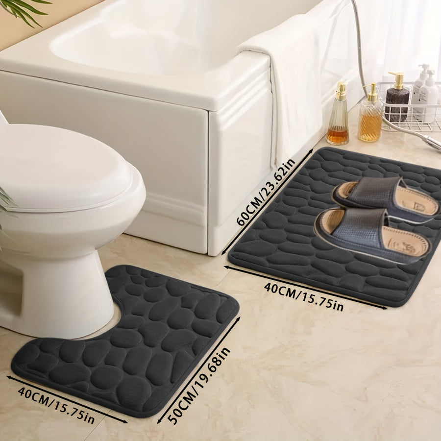 Absorbent Non-Slip Bath Mat Set with Pebbles Design for Bathroom Decor