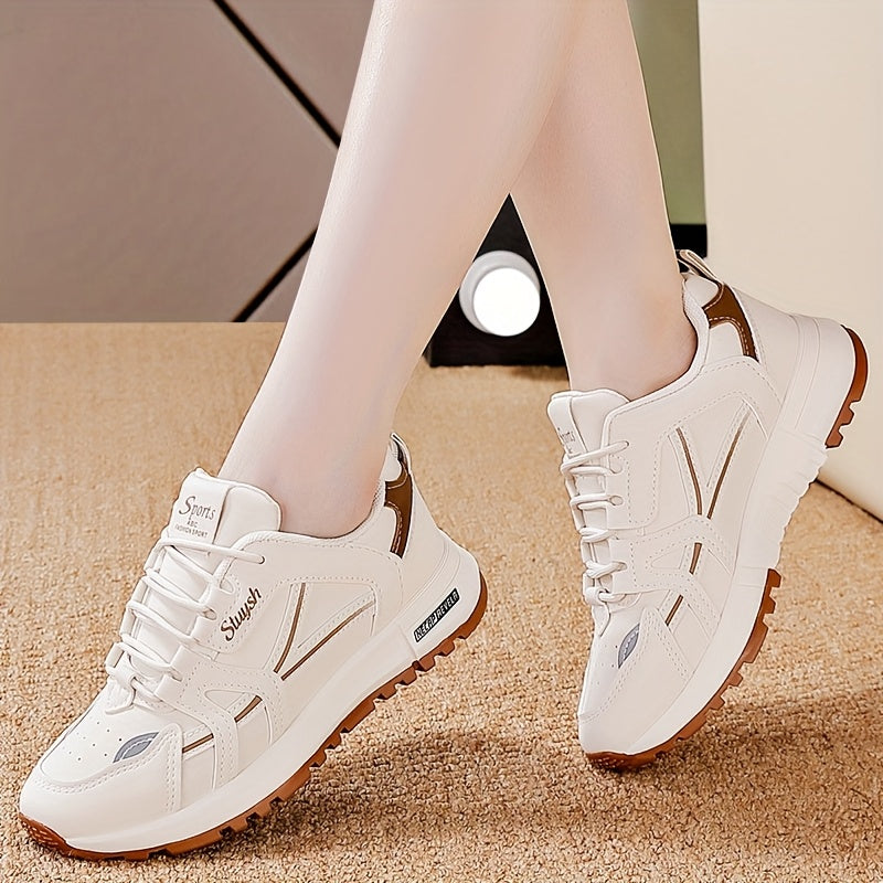 Women's White and Black Casual Athletic Sneakers Low Top Mesh Faux Leather Lightweight All-Season