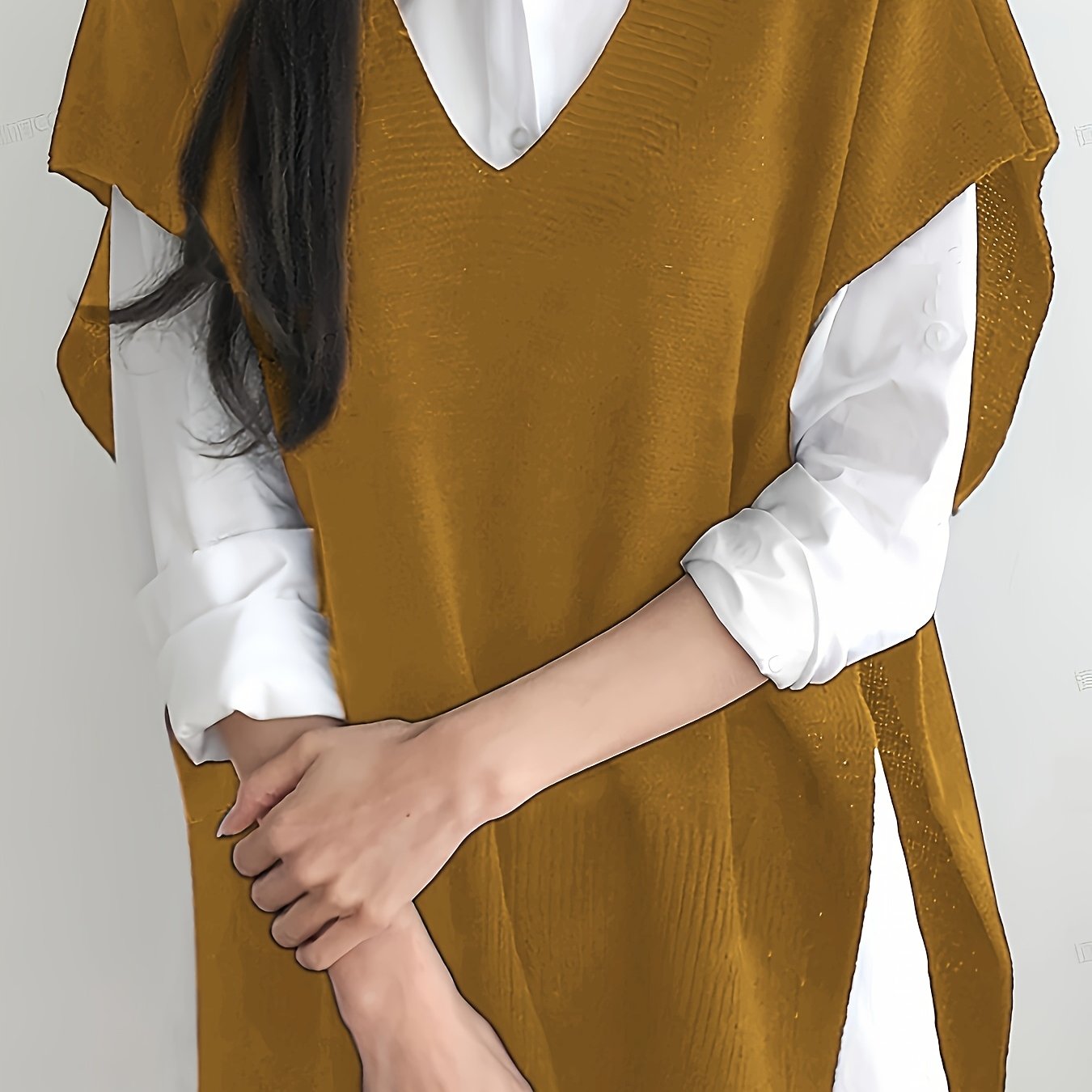 Women's Plus Size V-Neck Slit Top Stretchy Semi-Sheer Blouse