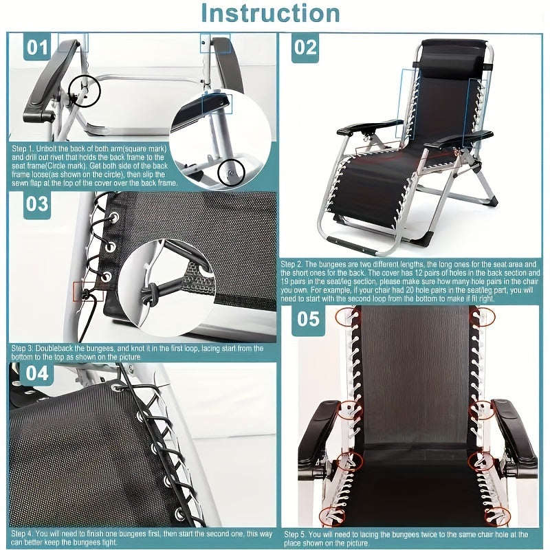 Zero-Gravity Chair Replacement Fabric Set for Patio Lounge Black Cloth Ruffles and Accessories