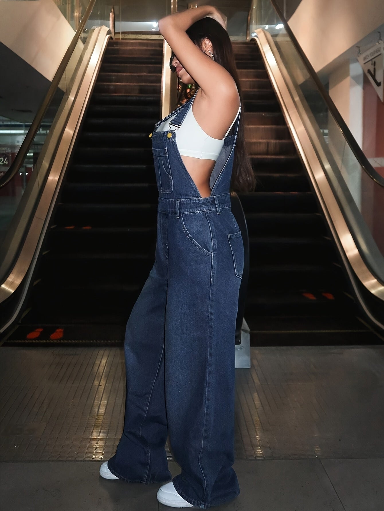 1 dona Ayollar uchun Bir Rangli Denim Overalls, Cho'zilmaydigan Matodan Yasalgan, Hamma Fasllar Uchun Jean Jumpsuit (Kamarlar Yo'q)