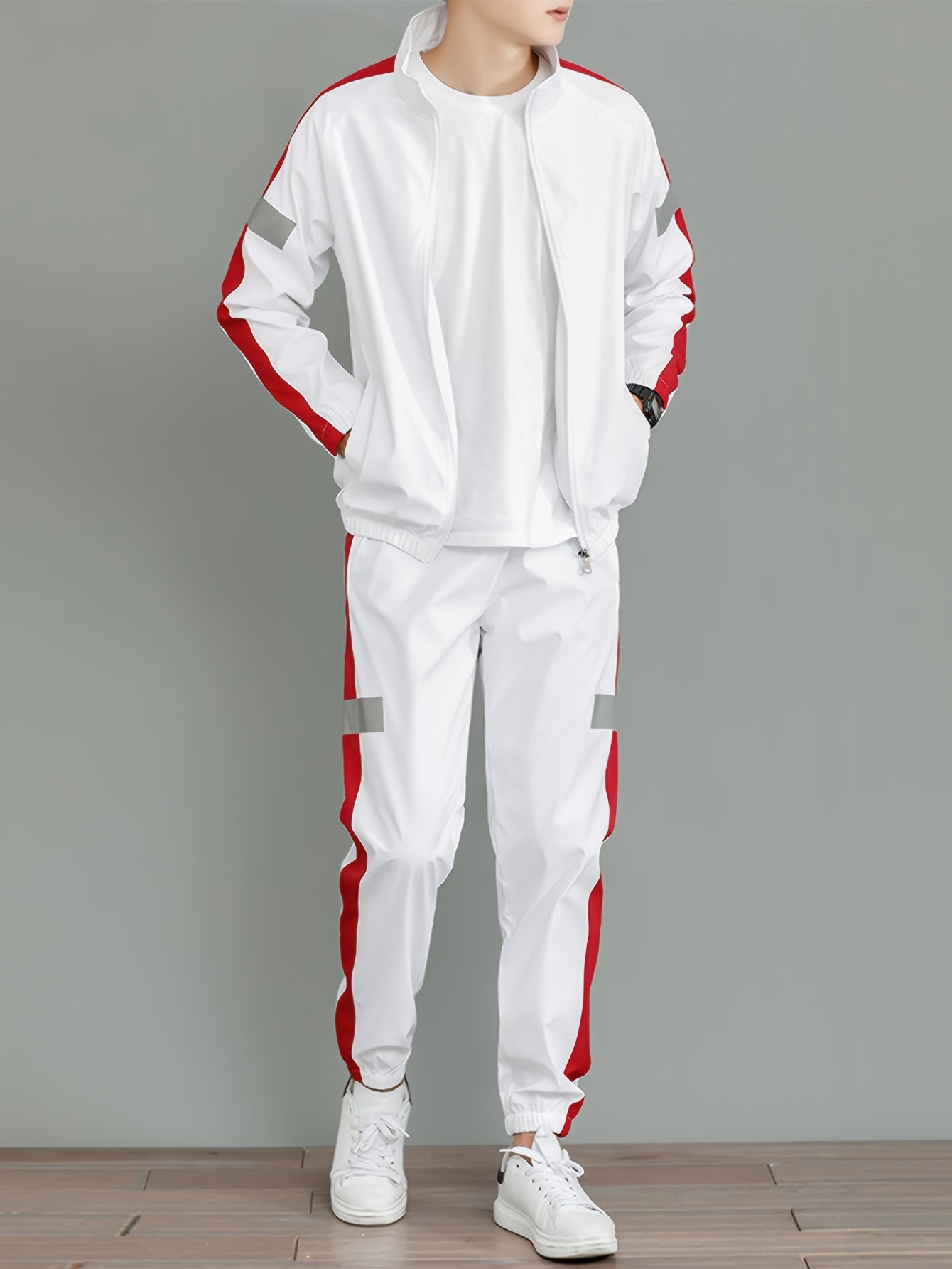 Conjunto de ropa deportiva casual de poliéster de dos piezas para hombre para primavera y otoño