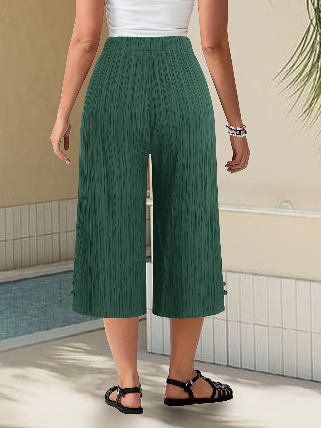 Plus Size Solid Pleated Pants Loose Spring Summer Women's Clothing