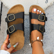 Женские летние слэп-он сандалии дышащие из PU с квадратным носком плоская обувь