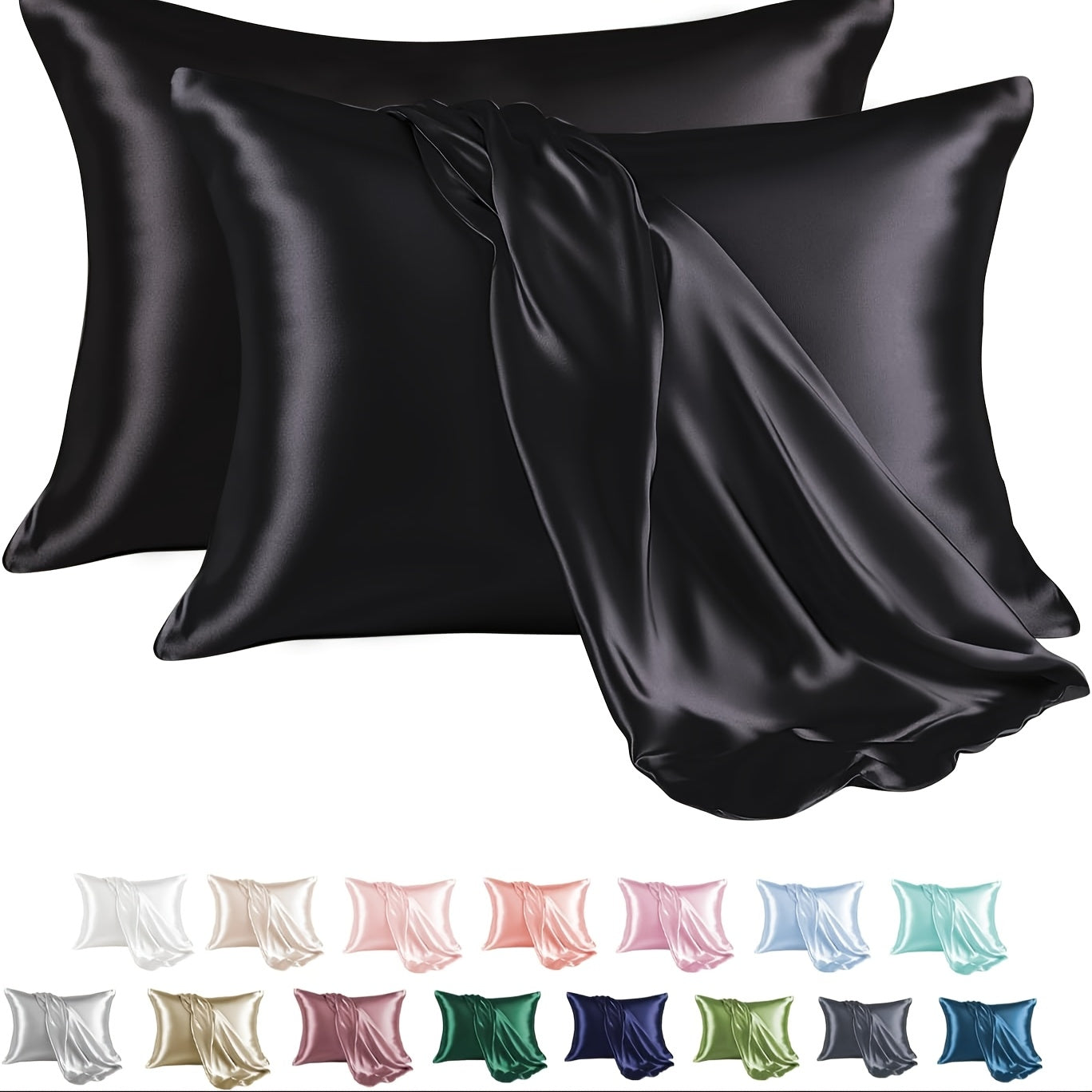 Satin Pillowcases Pack 2, Wrinkle-Resistant, Smooth, Solid Color