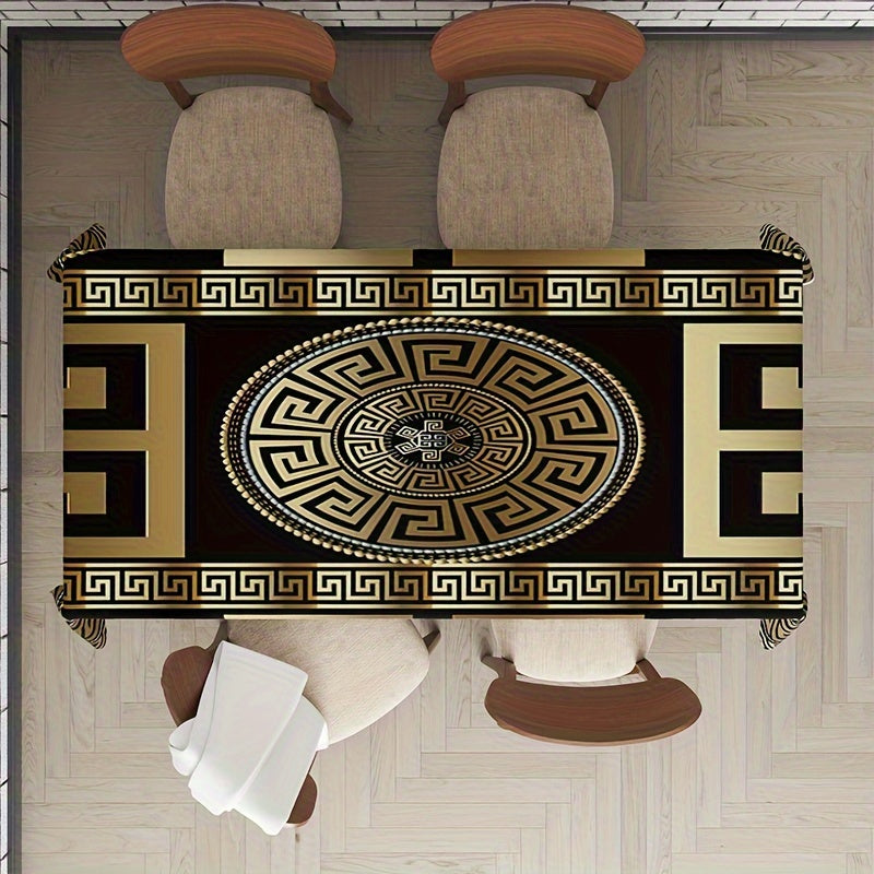 Black and Gold Greek Geometric Rectangle Tablecloth 88.9x139.7cm 139.7x198.12cm