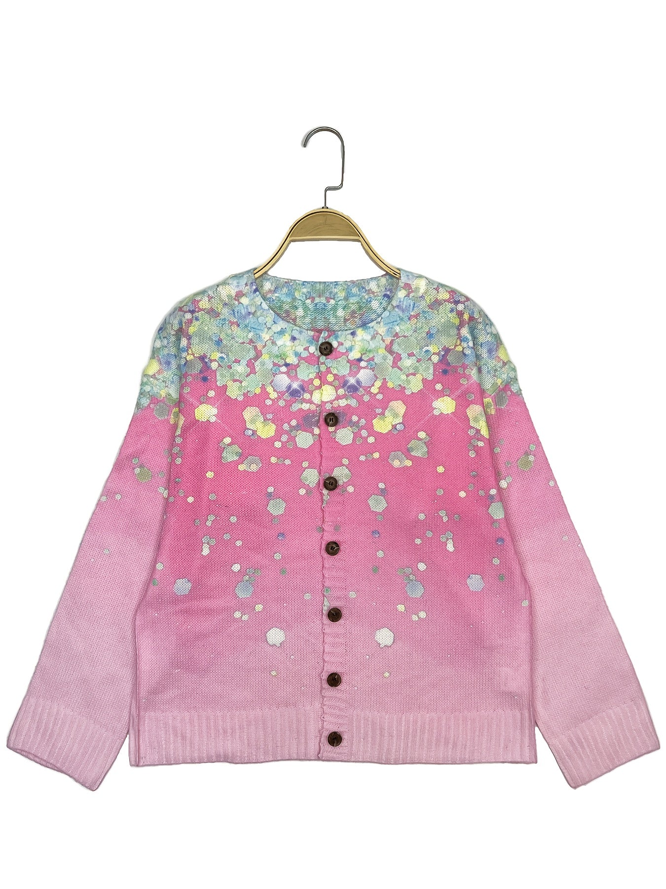Women's Digital Print Long Sleeve Open Front Sweater Jacket