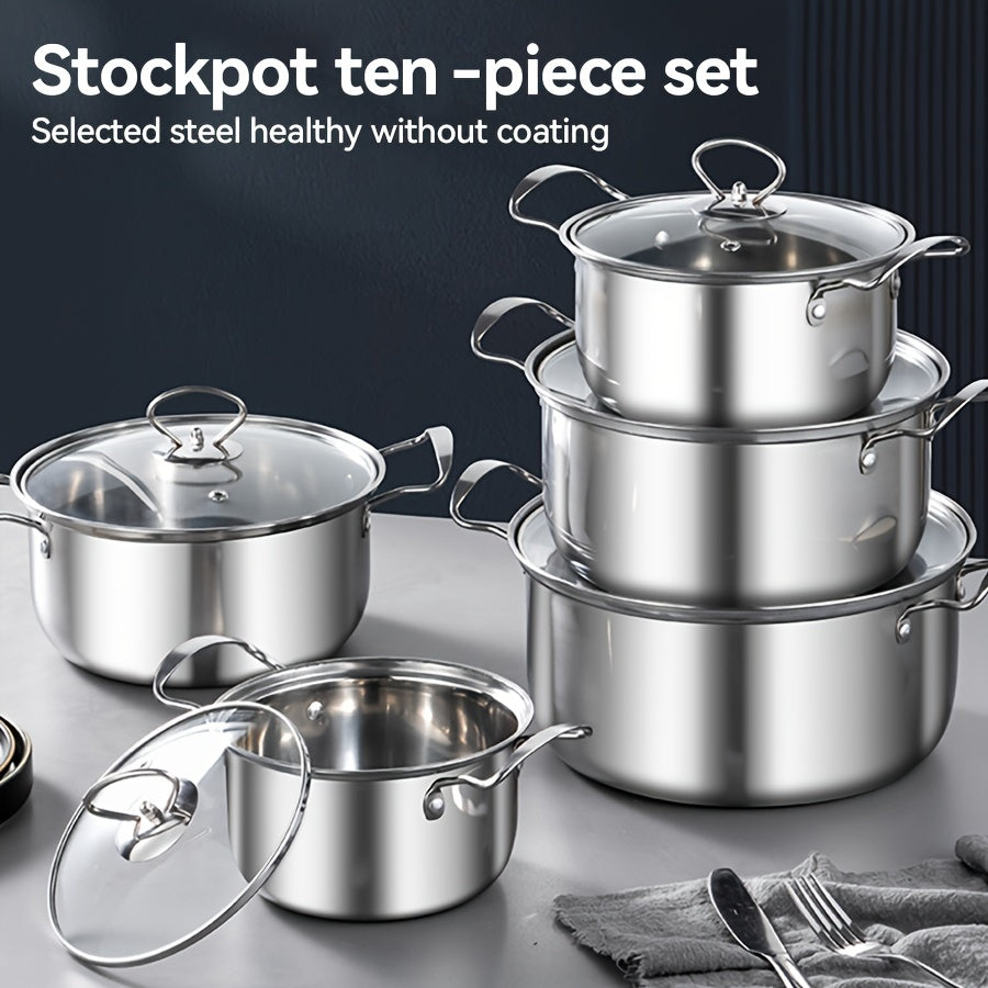 10-Piece Stainless Steel Cookware Set with Pots and Lids 16cm-24cm