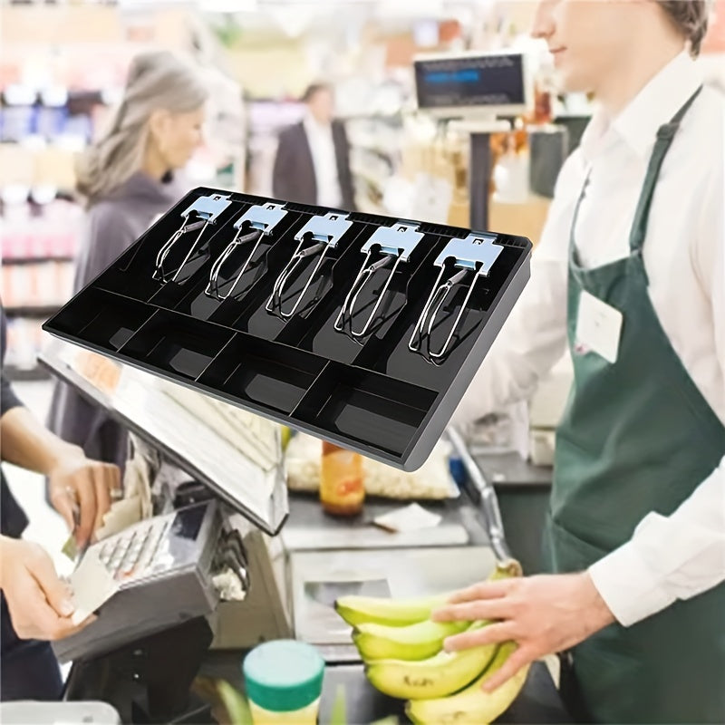 Metal Cash Register Drawer Organizer with 5 Bill Slots and 4 Coin Slots Black