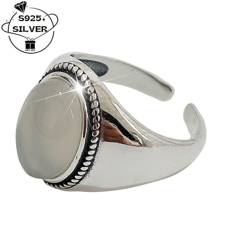 Women's Silver Agate Adjustable Ring 925 Sterling Silver Gift for Daily Wear and Parties