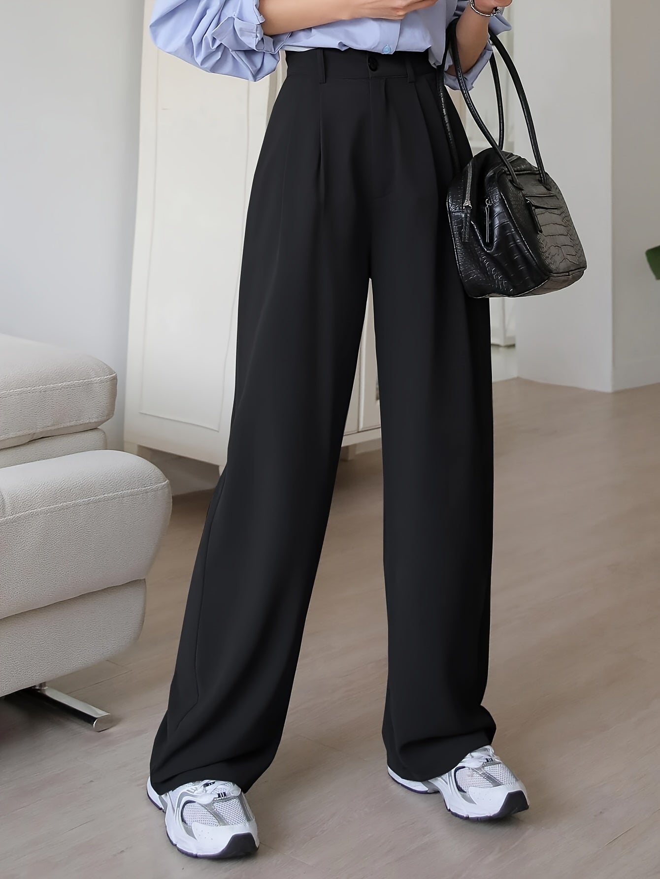 Pantalones de vestir de color sólido con cintura alta para mujer