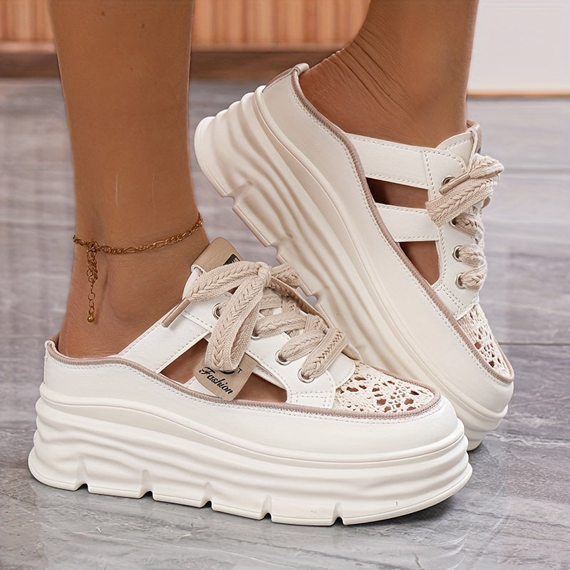 Women's Flat Sandals White Beige Hollow Out Breathable Casual Shoes