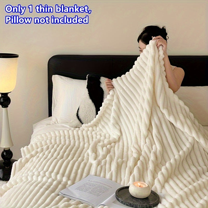Velvet Blanket for Bed and Couch 100% Polyester Cozy Striped Plush Lightweight All-Season