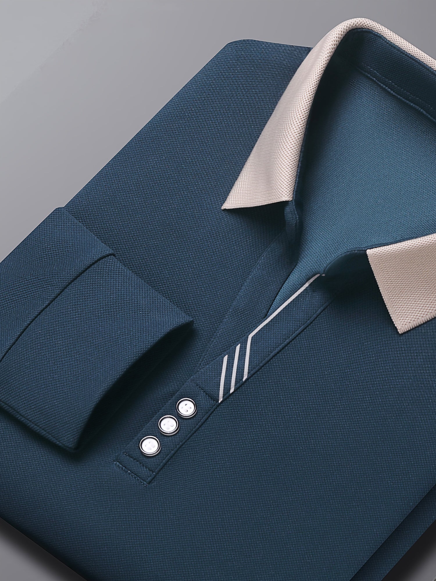 Men's Long Sleeve Polo Shirt Casual Business Solid Color Stretch Knit Regular Fit