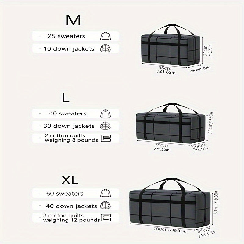 Katta va mustahkam ko'chirish sumkasi tutqichlar bilan - kiyimlar, yostiqlar, Rojdestvo bezaklari va boshqalarni saqlash uchun mukammal! Uy tartibi, sayohat va shkaf tizimlari uchun ajoyib.