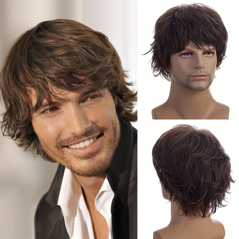 Men's Short Curly Wig with Natural Oblique Bangs for Cosplay and Daily Wear