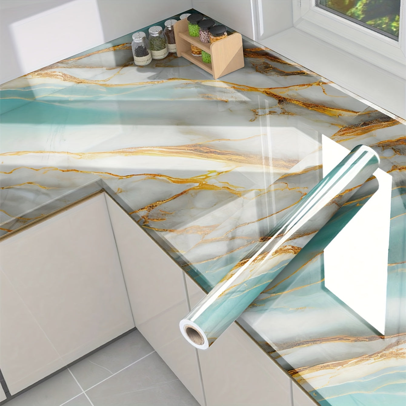 Self-Adhesive Waterproof Marble Wall Stickers for Kitchen Bathroom Renovation