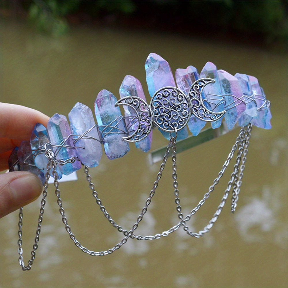 Women’s Natural Stone and Alloy Witch Crown Headband for Eid Celebrations
