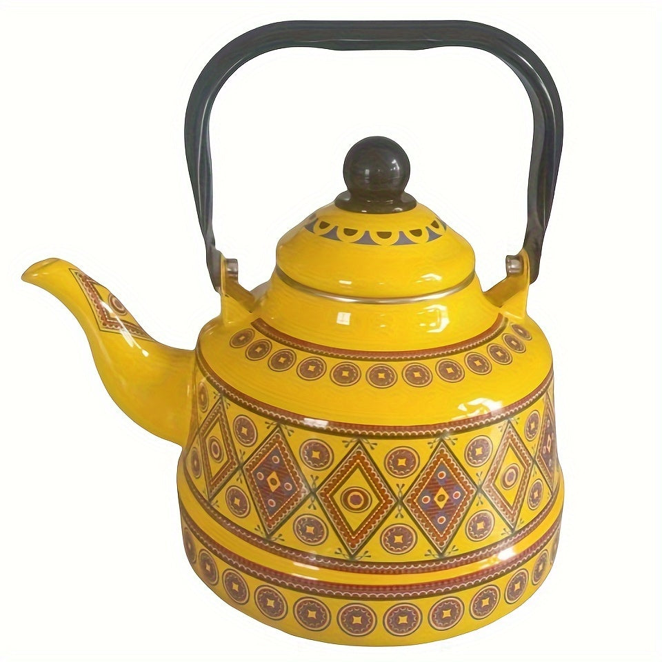 Enamel Electric Kettle 1.1L Geometric Print Memory Flower Design for Tea Coffee
