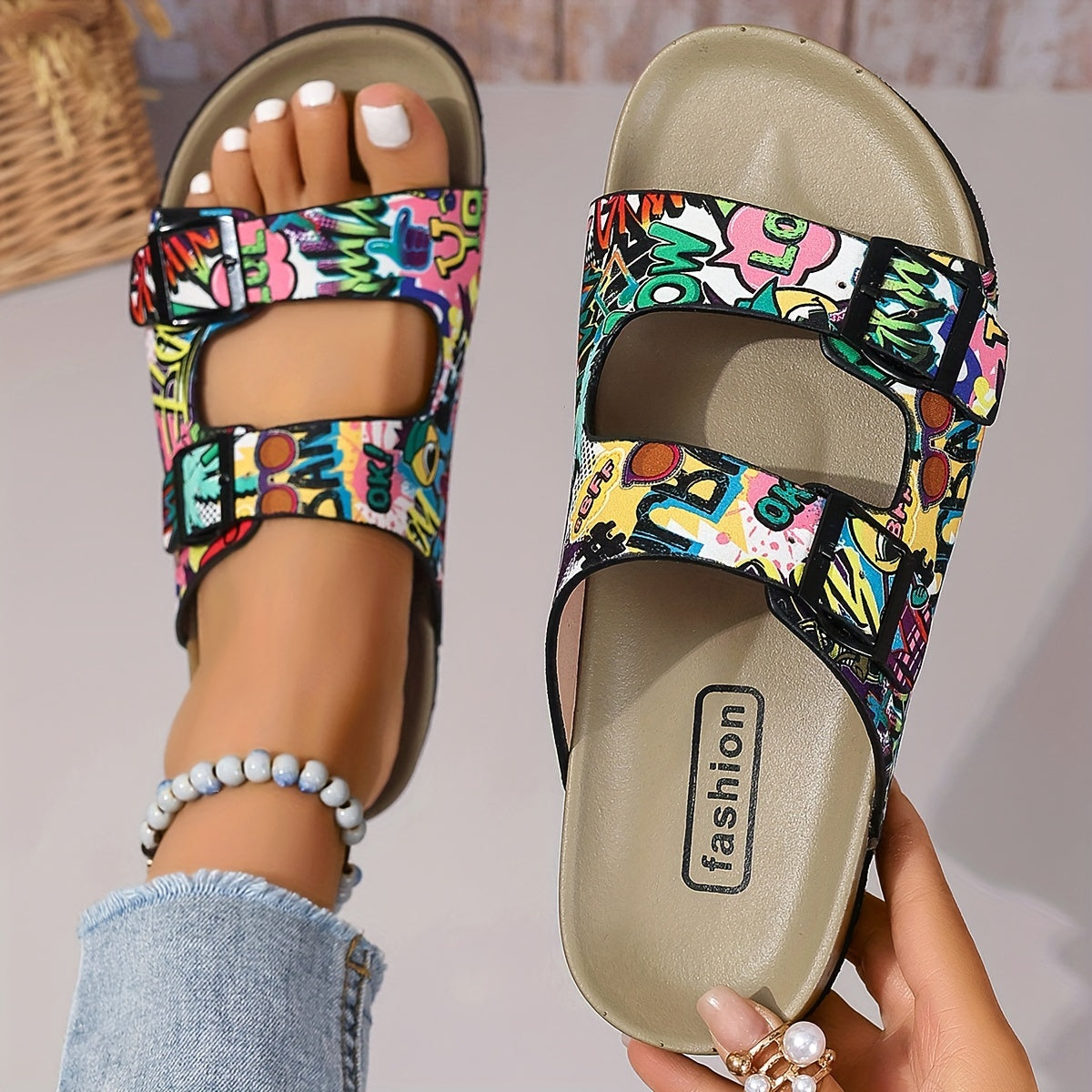 Женские тканевые плоские сандалии с открытым носком, повседневные летние массивные комфортные