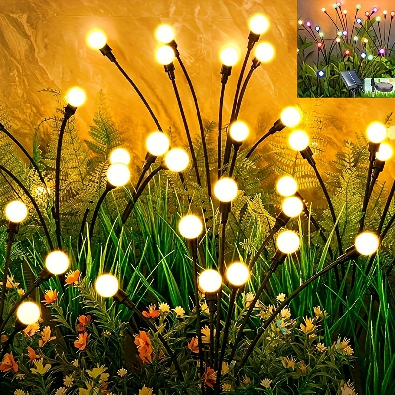 Luces solares de exterior con luciérnagas, 2 modos, 6 LED, decorativas para jardín, camino, cerca, patio, multicolor, blanco cálido