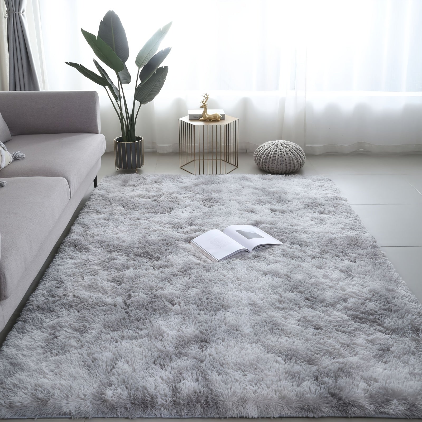 Yumshoq Ultra Soft Tie-Dye Grey Carpet with Gradient Silk PV Velvet for Living Room