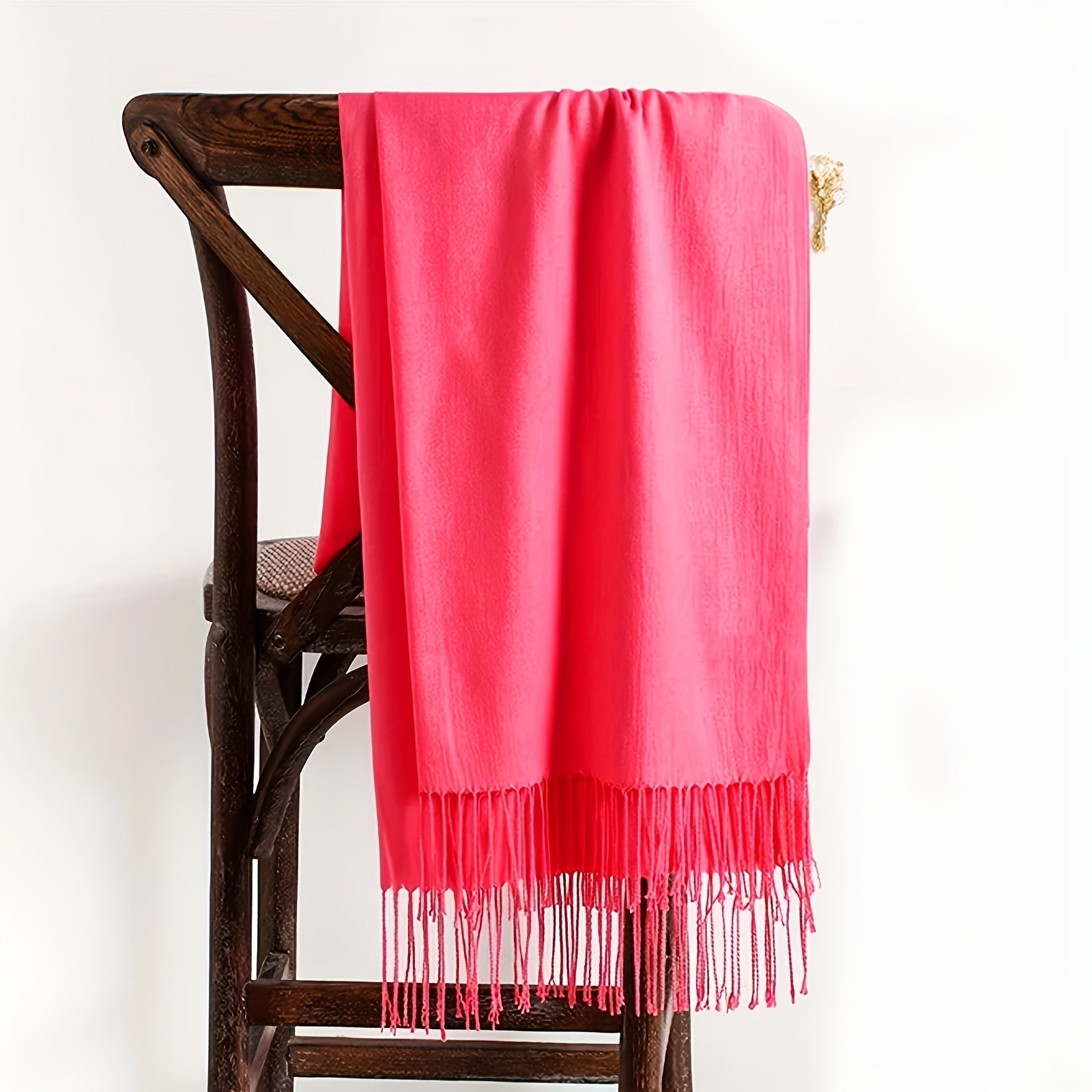 Solid Color Tassel Scarf for Women and Men Soft Cozy Lightweight Windproof Shawl