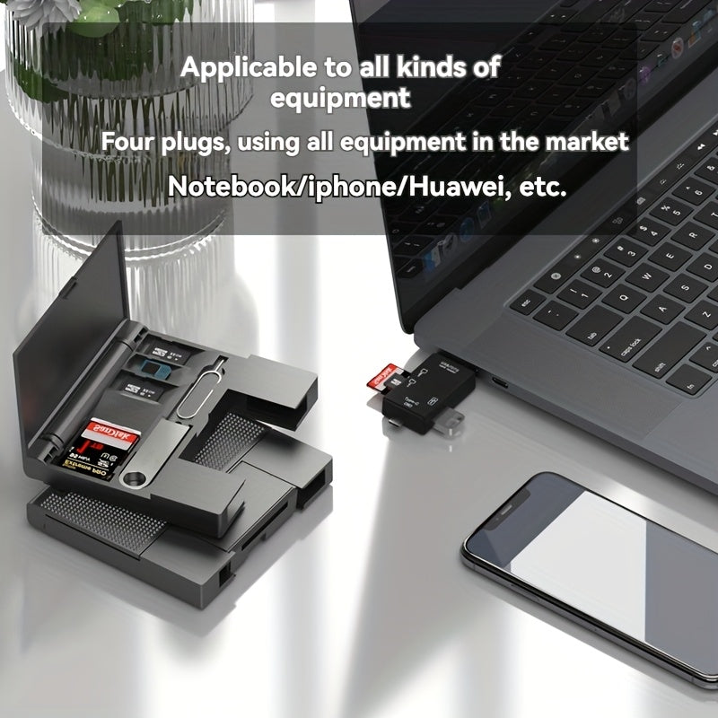 7-in-1 OTG karta o'quvchi Type C simsiz matoviy plastmassa, kameralar, smartfonlar, planshetlar uchun