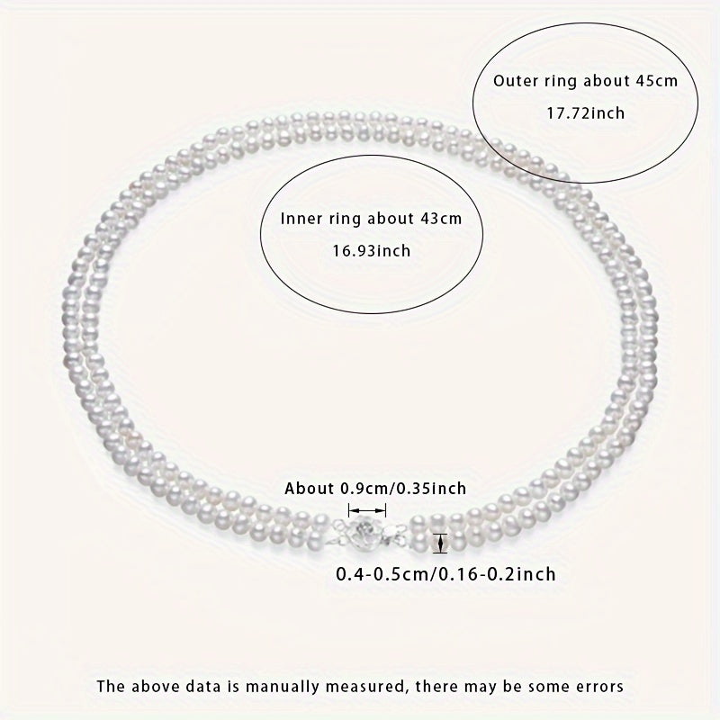 Collar de cadena de doble capa para clavícula con perla de agua dulce de 4-5mm y piedras preciosas naturales