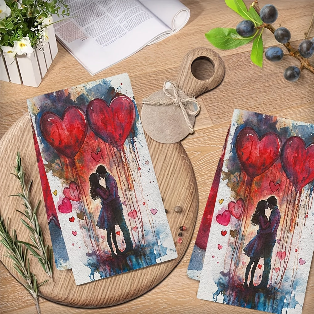 Valentine's Day Kitchen Towels Set of 2 Coastal Design Absorbent Polyester Hand Towels