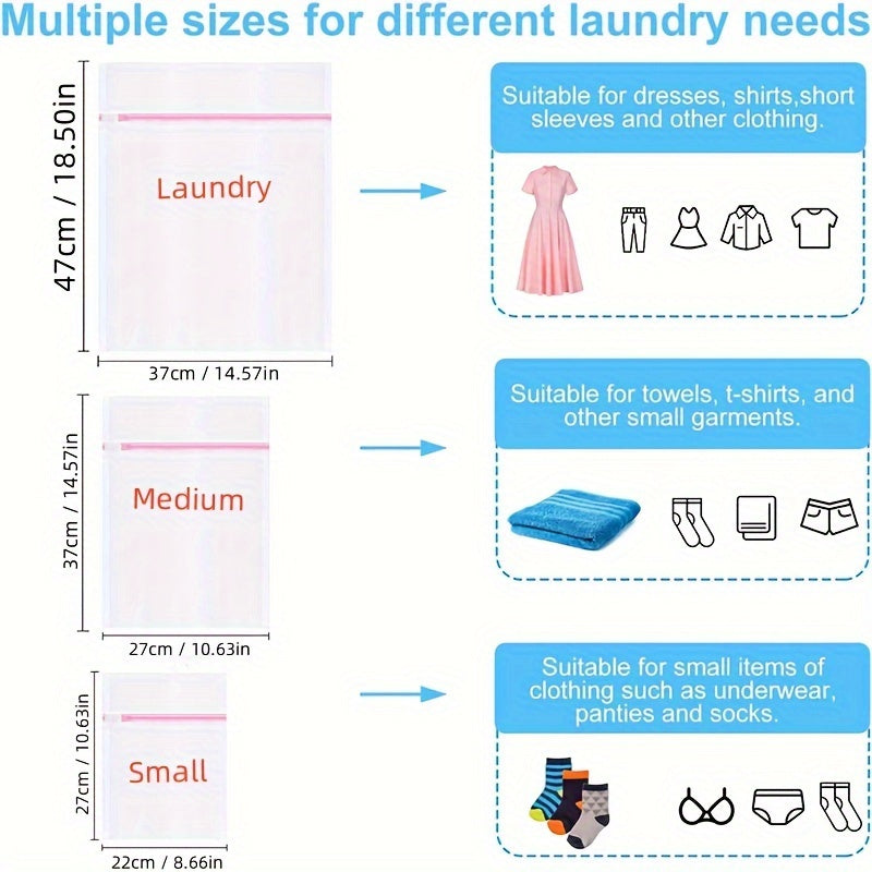 Juego de 6 bolsas de malla para ropa con cierre de cremallera en 3 tamaños para clasificar y lavado delicado